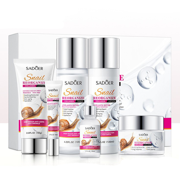 SADOER – Coffret visage Collagène d’Escargot | Hydratation & réparation (Kit 6 pièces)